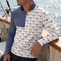 American Flag Outdoor Fishing Zip Long Sleeve Shirt