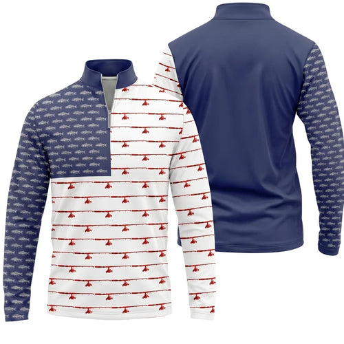 American Flag Outdoor Fishing Zip Long Sleeve Shirt