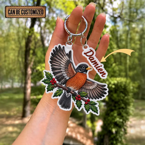 Personalized Bird Shaped Embroidered Keychain Tag