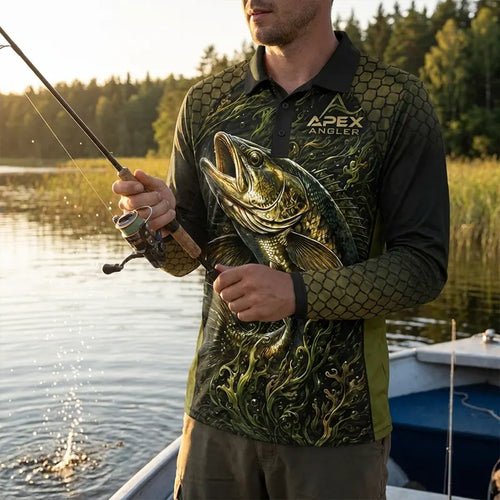 Apex Angler Built To Hunt Fishing Polo Long Sleeve Shirt