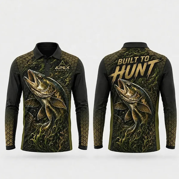 Apex Angler Built To Hunt Fishing Polo Long Sleeve Shirt
