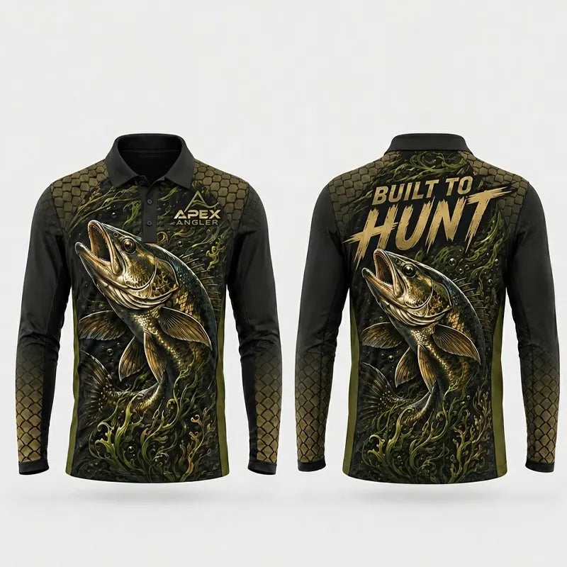 Apex Angler Built To Hunt Fishing Polo Long Sleeve Shirt
