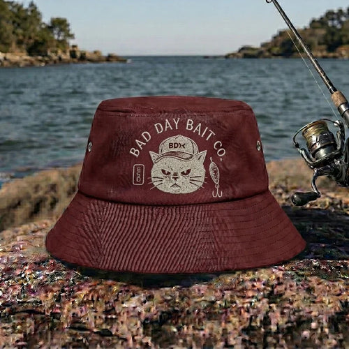 Bad Day Bait Co Grumpy Cat Fishing Embroidered Bucket Hat