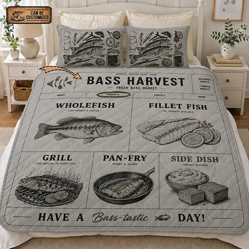 Bass Harvest Fresh Bass Market Quilt Bedding Set