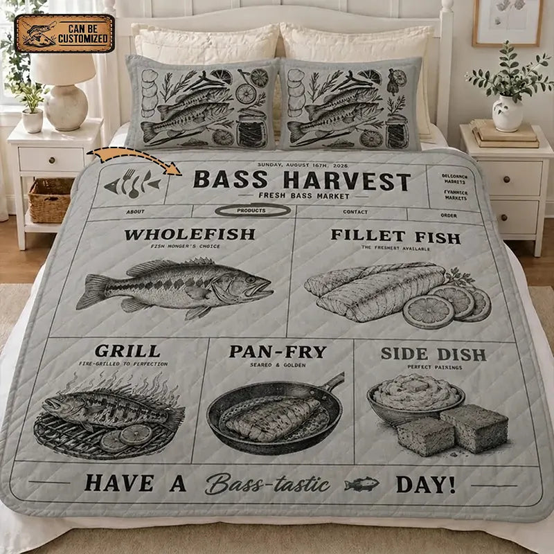 Bass Harvest Fresh Bass Market Quilt Bedding Set