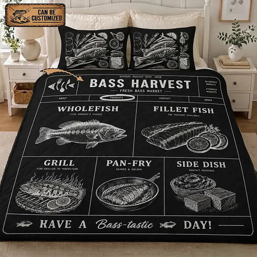 Bass Harvest Fresh Bass Market Quilt Bedding Set