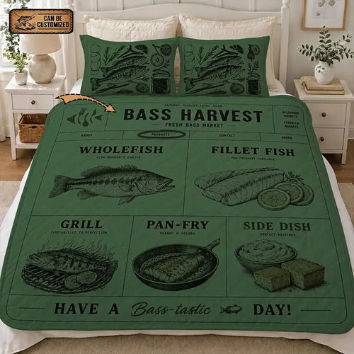 Bass Harvest Fresh Bass Market Quilt Bedding Set