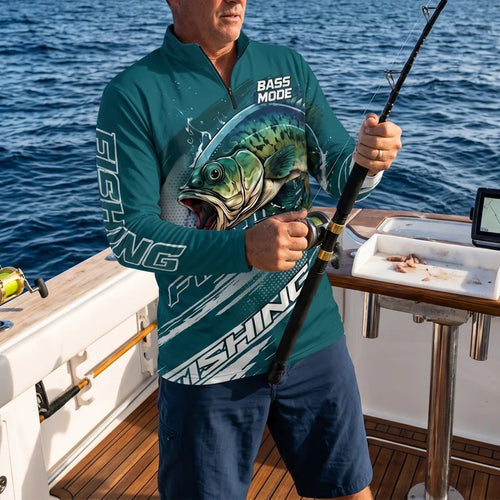 Bass Mode Chase The Bite Fishing Zip Long Sleeve Shirt