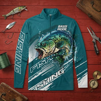 Bass Mode Chase The Bite Fishing Zip Long Sleeve Shirt