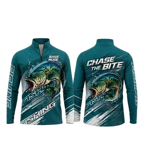 Bass Mode Chase The Bite Fishing Zip Long Sleeve Shirt