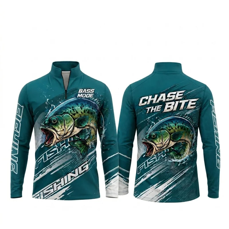Bass Mode Chase The Bite Fishing Zip Long Sleeve Shirt