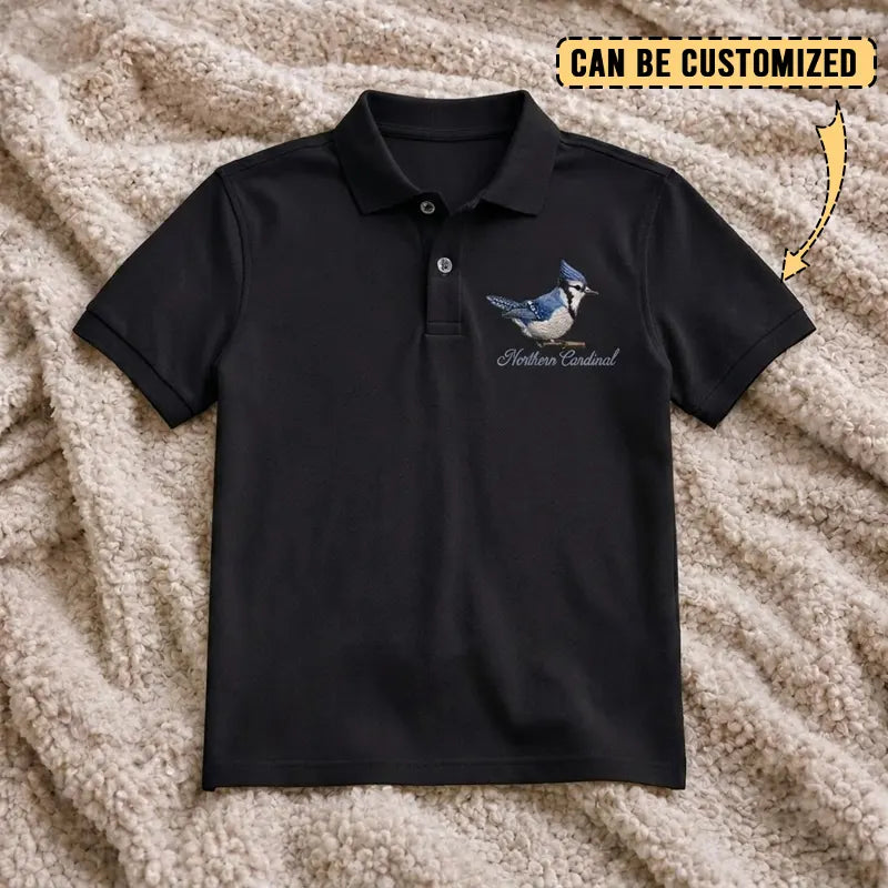 Birding Blue Jay Embroidered Polo Shirt 2026