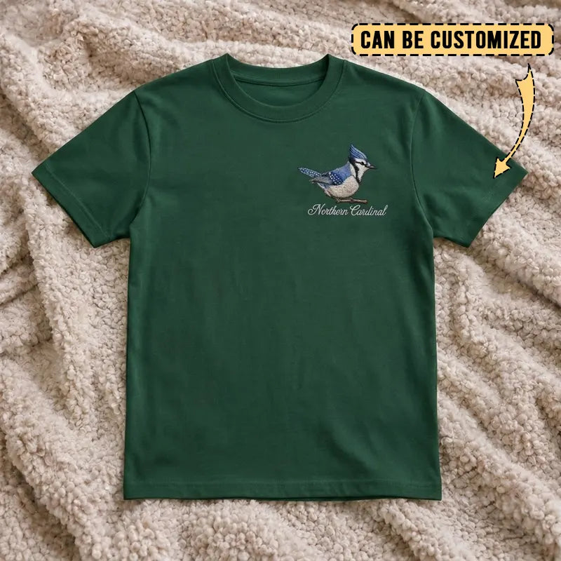 Birding Blue Jay Embroidered T-Shirt 2026