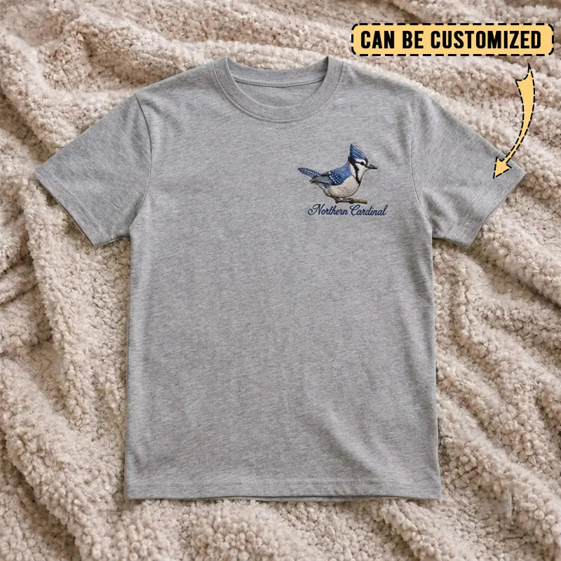 Birding Blue Jay Embroidered T-Shirt 2026