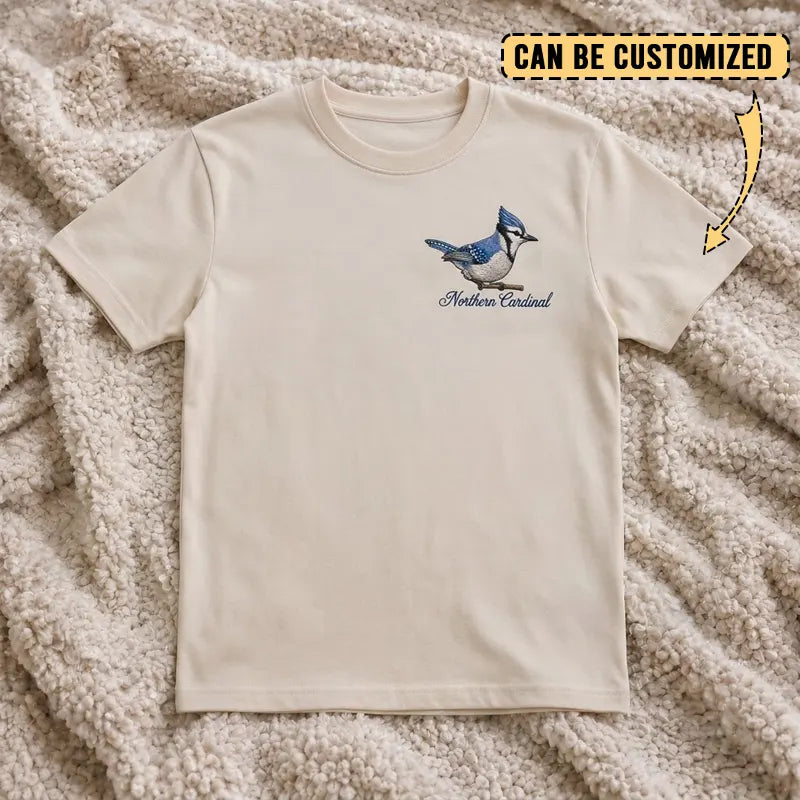 Birding Blue Jay Embroidered T-Shirt 2026