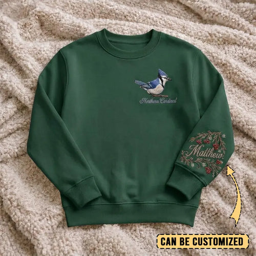 Birding Blue Jay Sweater – Print & Embroidery