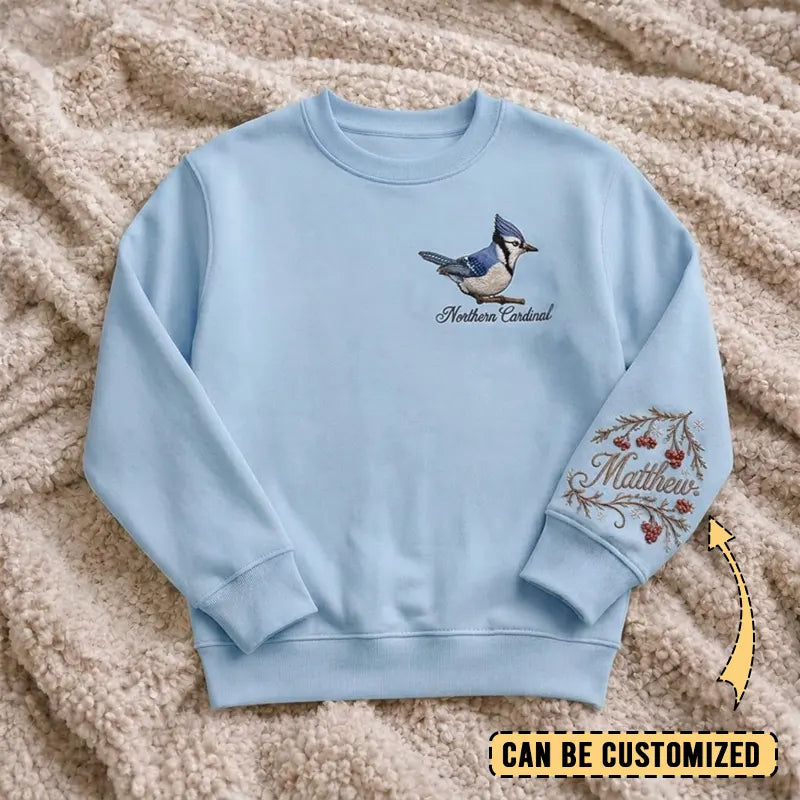 Birding Blue Jay Sweater – Print & Embroidery 2026