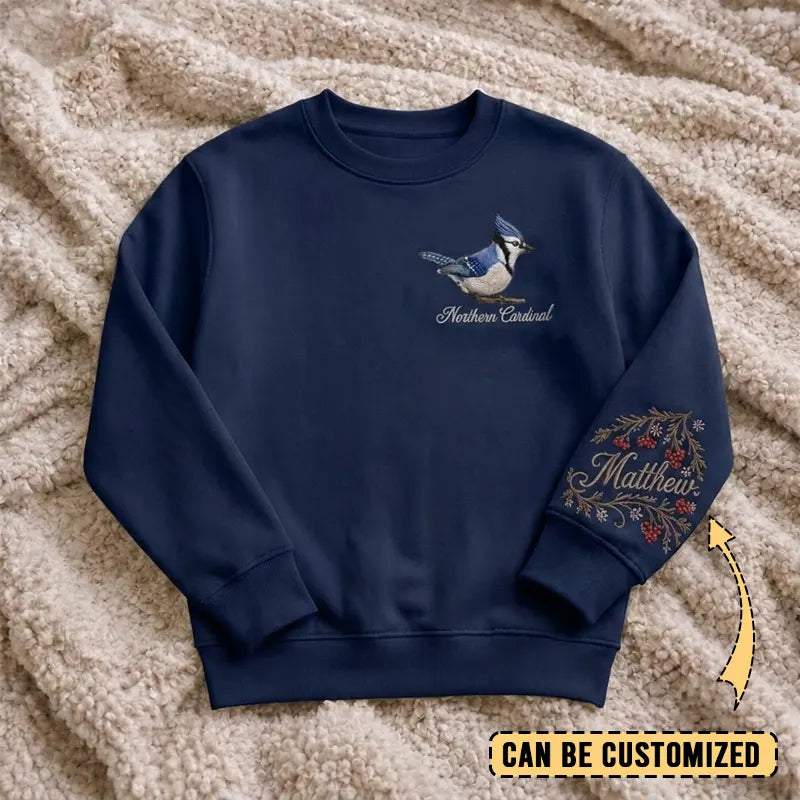 Birding Blue Jay Sweater – Print & Embroidery 2026
