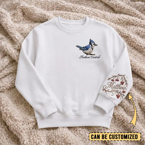 Birding Blue Jay Sweater – Print & Embroidery