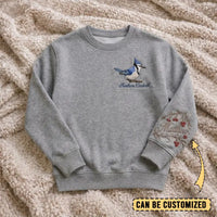 Birding Blue Jay Sweater – Print & Embroidery
