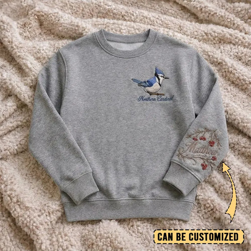 Birding Blue Jay Sweater – Print & Embroidery