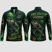 Bite Into The Night Predator Mode Halloween Zip Long Sleeve Shirt