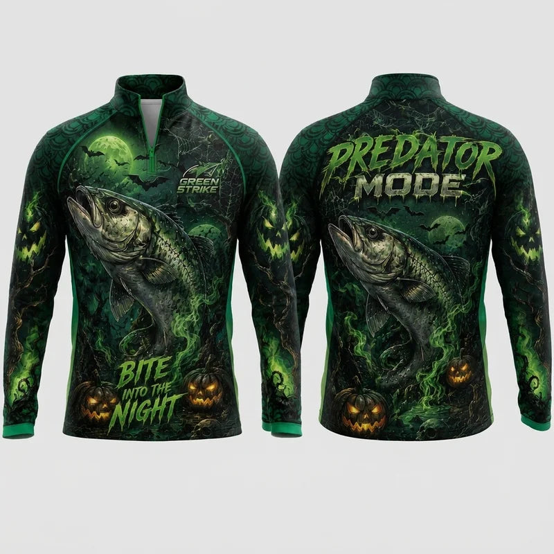 Bite Into The Night Predator Mode Halloween Zip Long Sleeve Shirt