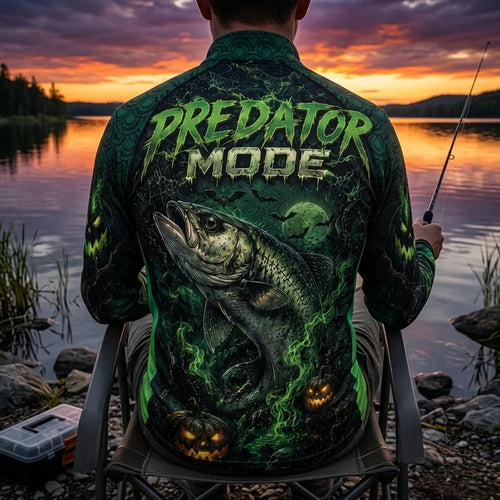 Bite Into The Night Predator Mode Halloween Zip Long Sleeve Shirt