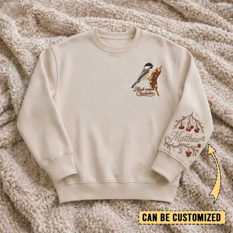 Black-capped Chickadee Sweater – Print & Embroidery 2026