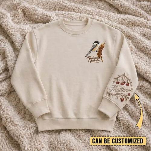 Black-capped Chickadee Sweater – Print & Embroidery