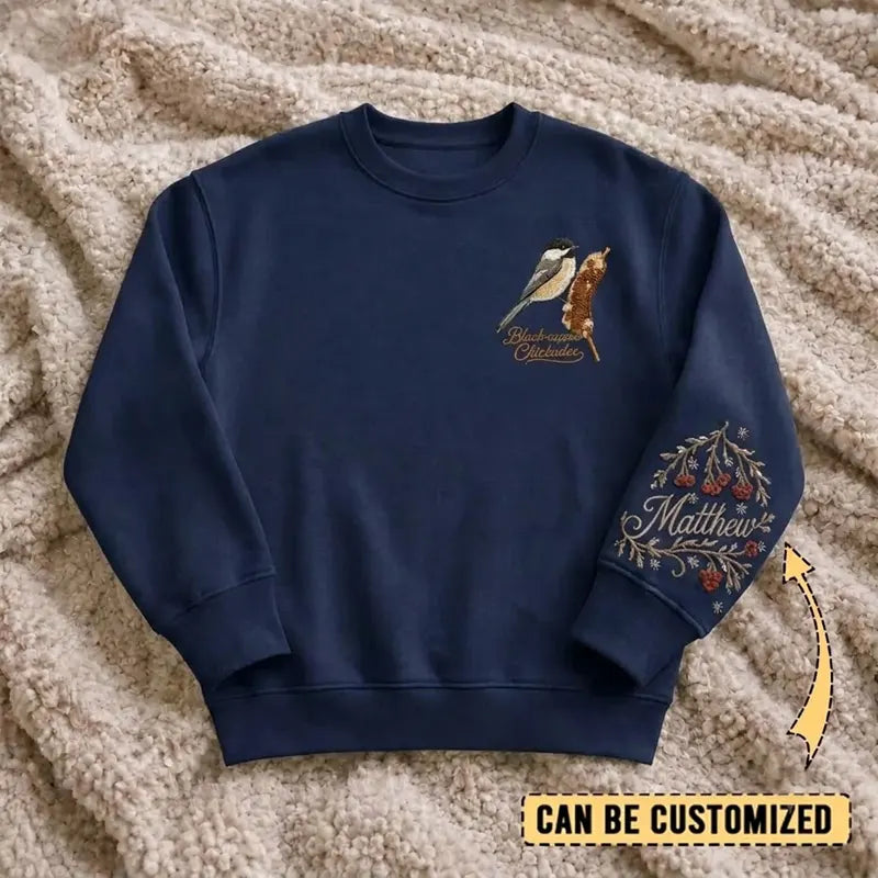Black-capped Chickadee Sweater – Print & Embroidery 2026