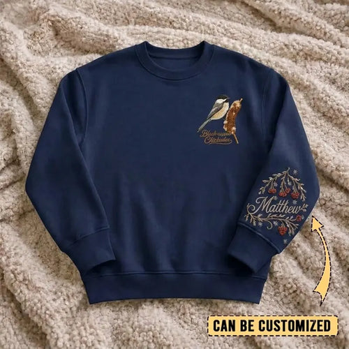 Black-capped Chickadee Sweater – Print & Embroidery