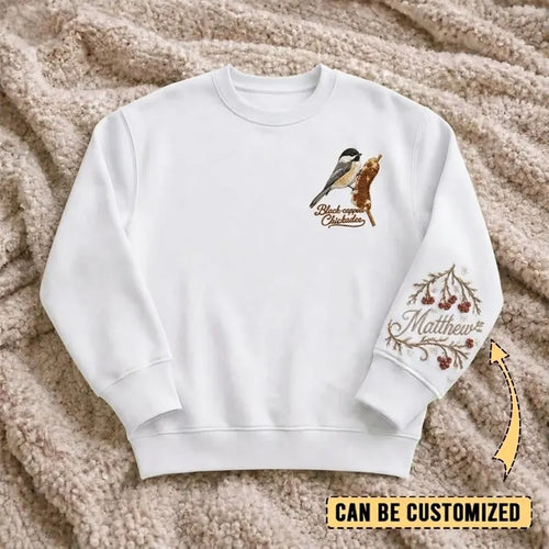 Black-capped Chickadee Sweater – Print & Embroidery