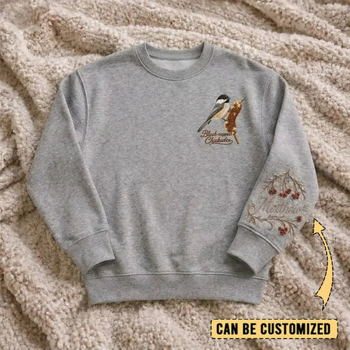 Black-capped Chickadee Sweater – Print & Embroidery