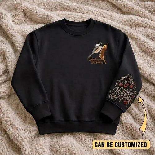 Black-capped Chickadee Sweater – Print & Embroidery