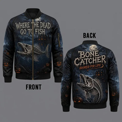 Bone Catcher Halloween Fishing Bomber Jacket