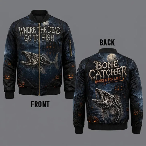 Bone Catcher Halloween Fishing Bomber Jacket