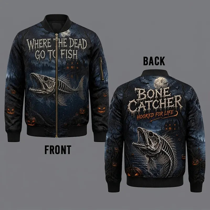 Bone Catcher Halloween Fishing Bomber Jacket