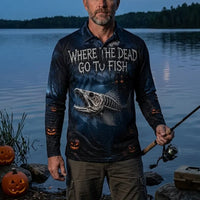 Bone Catcher Halloween Fishing Polo Long Sleeve Shirt
