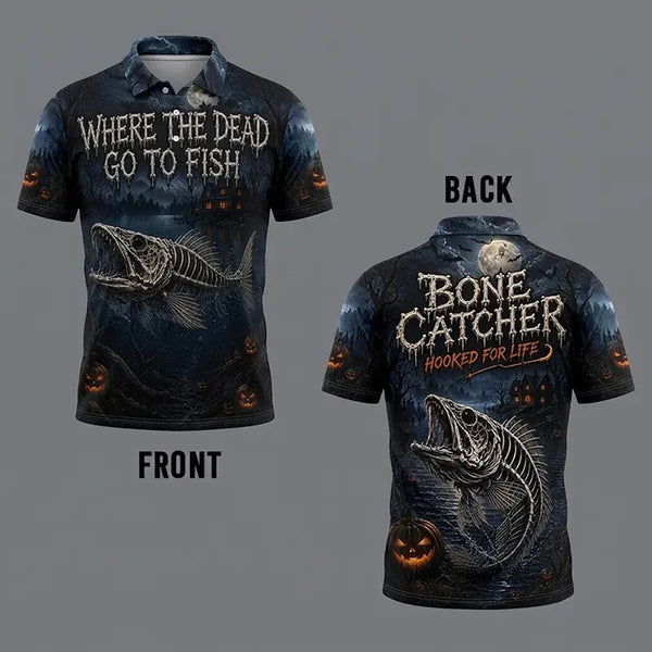 Bone Catcher Halloween Fishing Polo Shirt