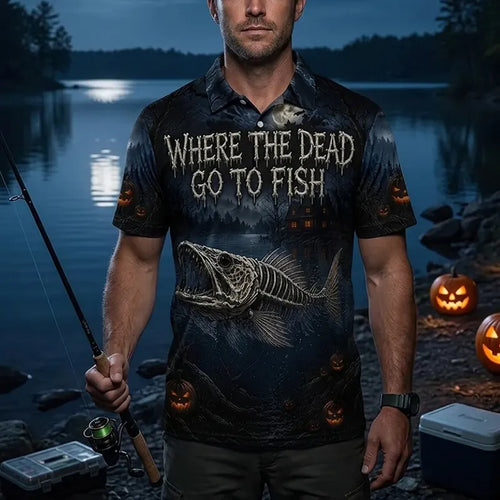 Bone Catcher Halloween Fishing Polo Shirt