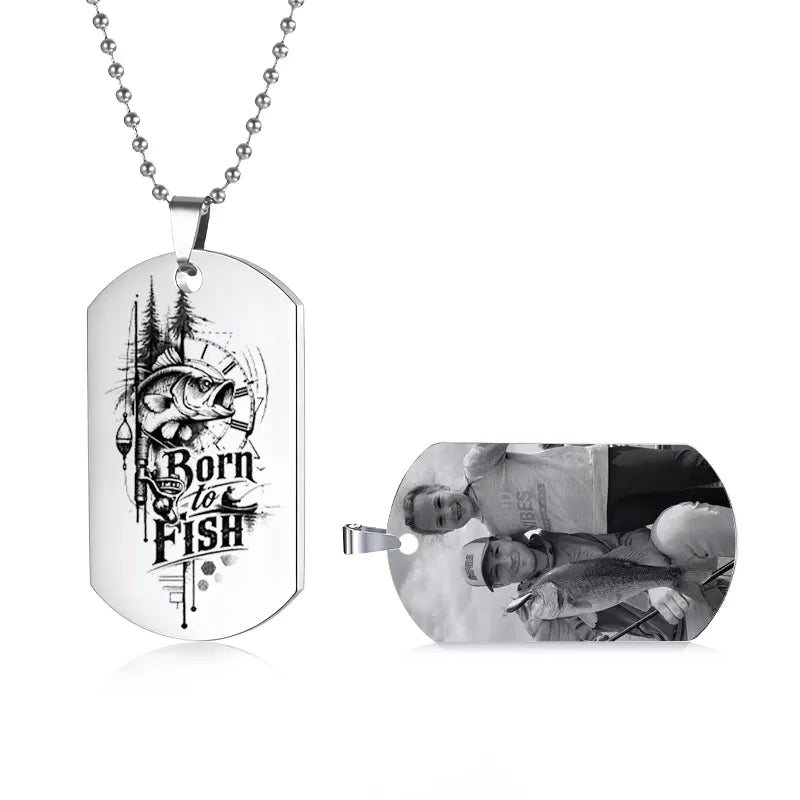 Born To Fish Personalized Dog Tag Necklace