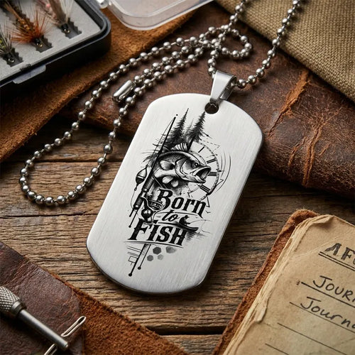 Born To Fish Personalized Dog Tag Necklace
