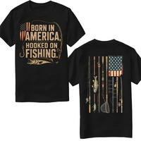 Born in America, Hooked on Fishing Black Graphic T-Shirt for Fishing Lovers