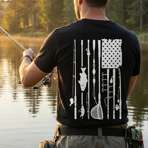 Born in America, Hooked on Fishing Black T-Shirt