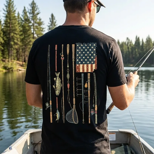 Born in America, Hooked on Fishing Black T-Shirt