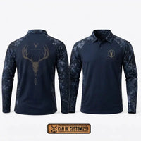 Built For The Hunt Deer Skull Camo Polo Long Sleeve Shirt