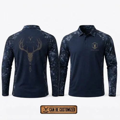 Built For The Hunt Deer Skull Camo Polo Long Sleeve Shirt