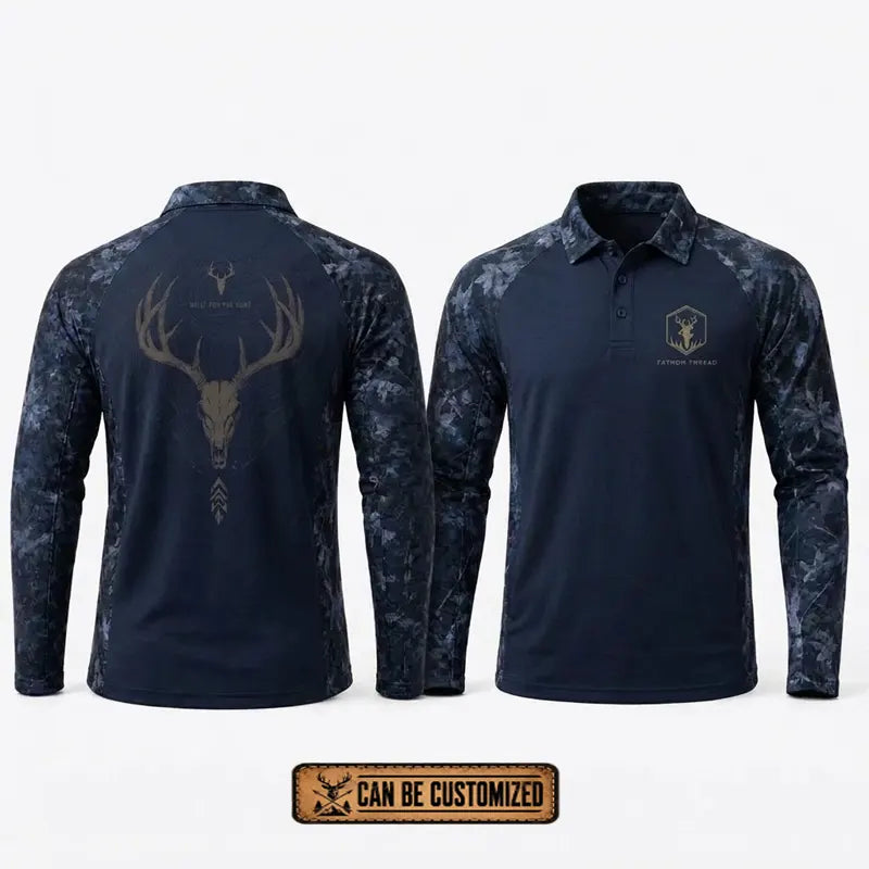 Built For The Hunt Deer Skull Camo Polo Long Sleeve Shirt