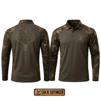 Built For The Hunt Deer Skull Camo Polo Long Sleeve Shirt